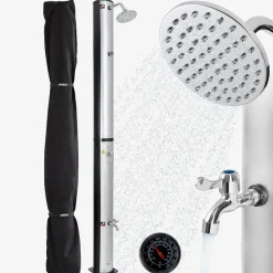 Arebos Solardusche 37L silber - rund - mit Thermometer Hot