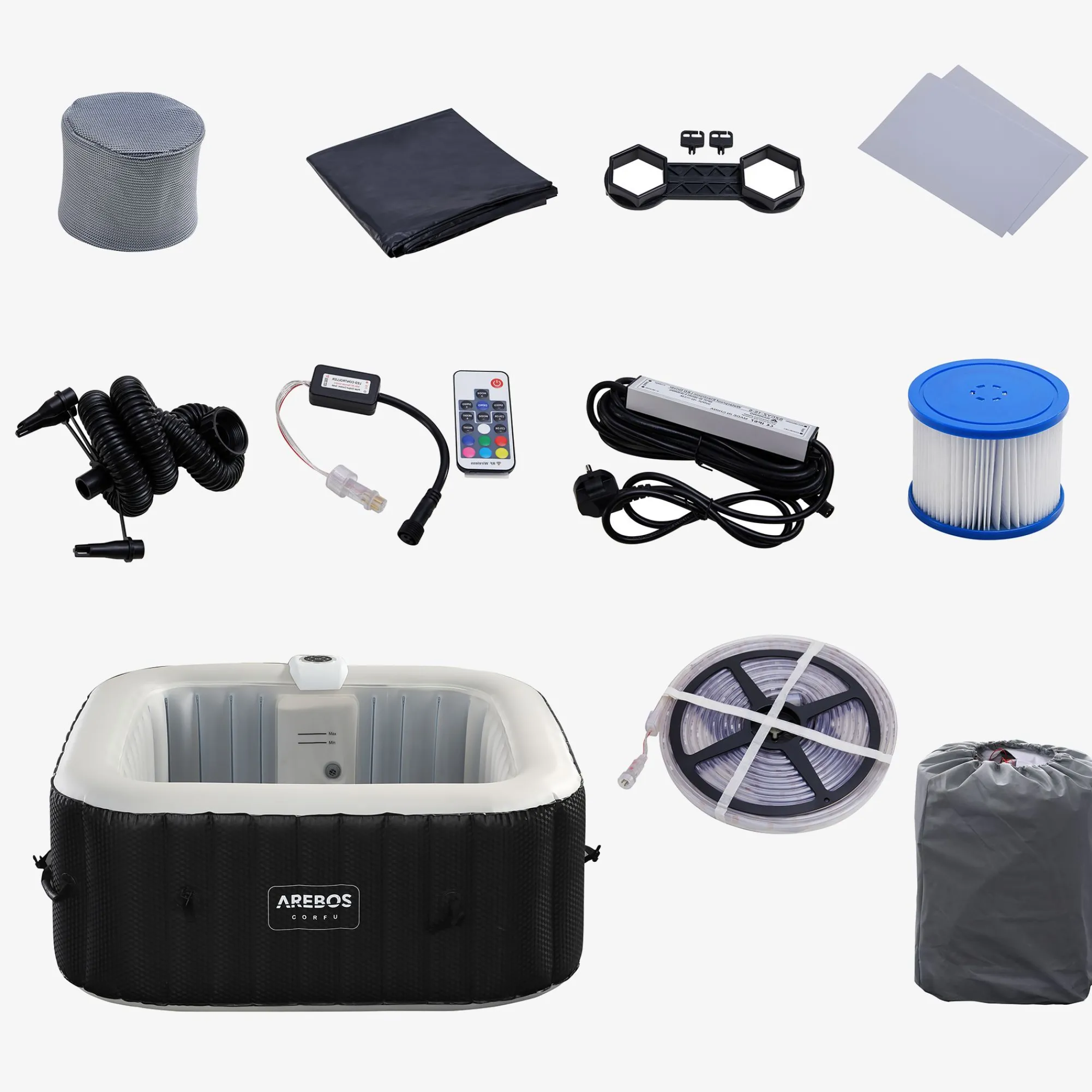 Arebos SPA Pool "CORFU" mit LED quadratisch 2400W Sale