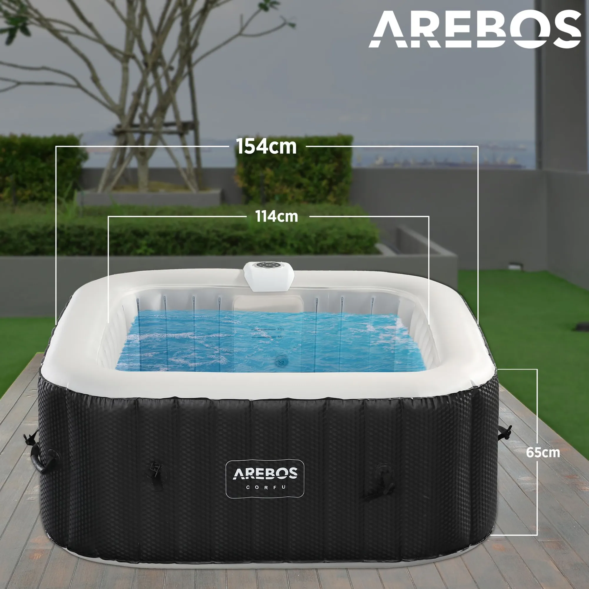 Arebos SPA Pool "CORFU" mit LED quadratisch 2400W Sale