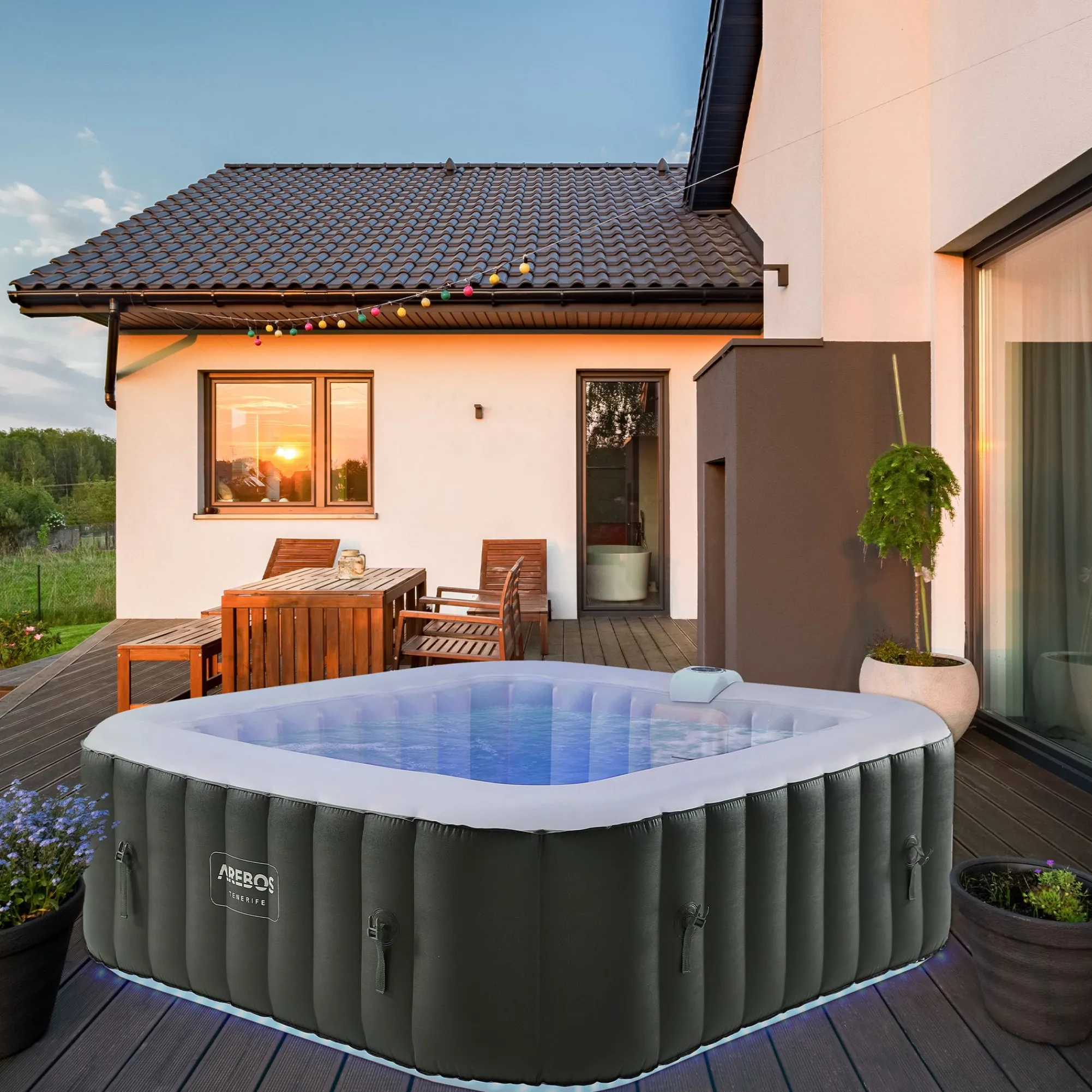 Arebos Spa Pool Tenerife quadratisch mit LED - 2400W Hot
