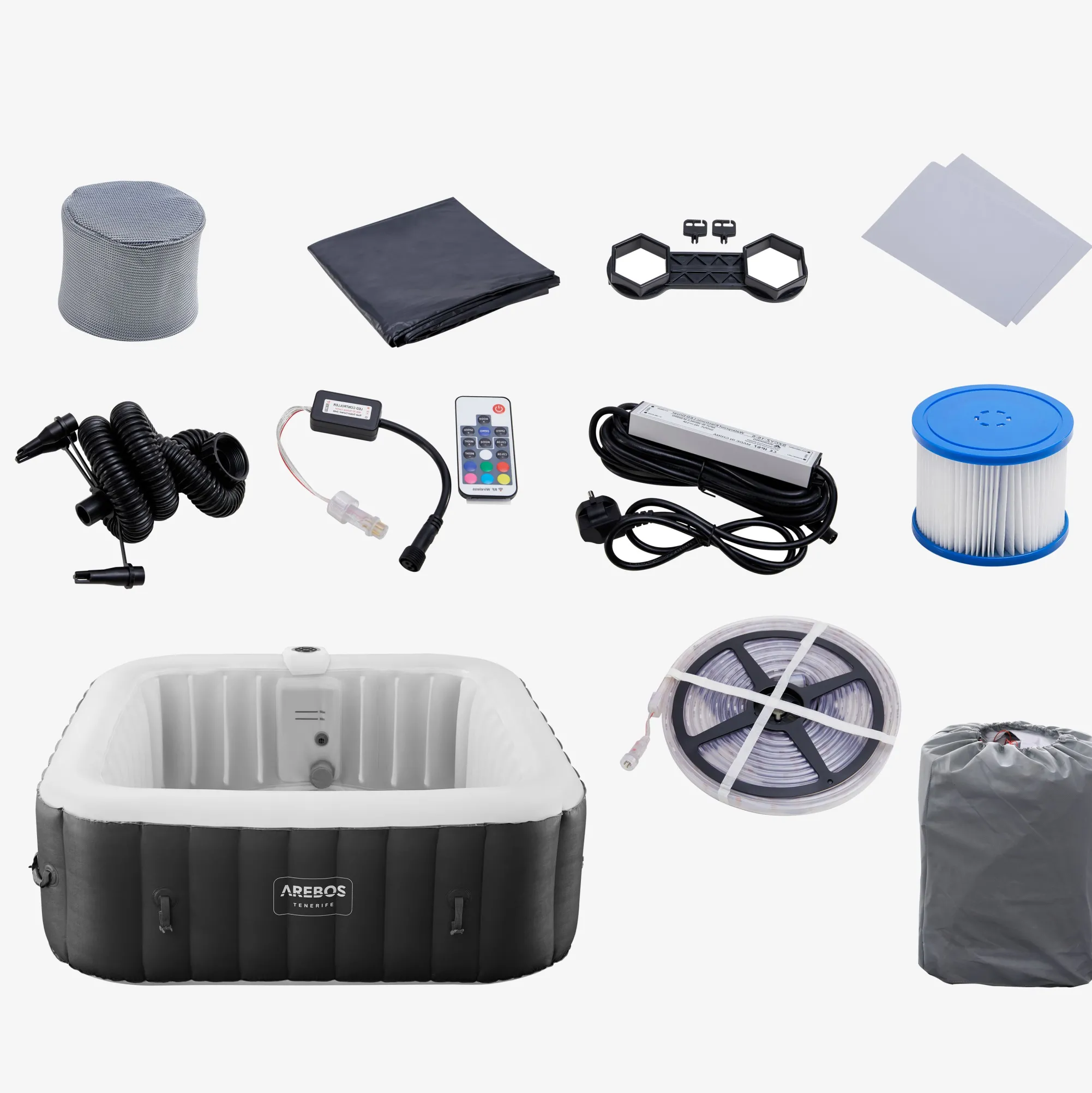 Arebos Spa Pool Tenerife quadratisch mit LED - 2400W Hot
