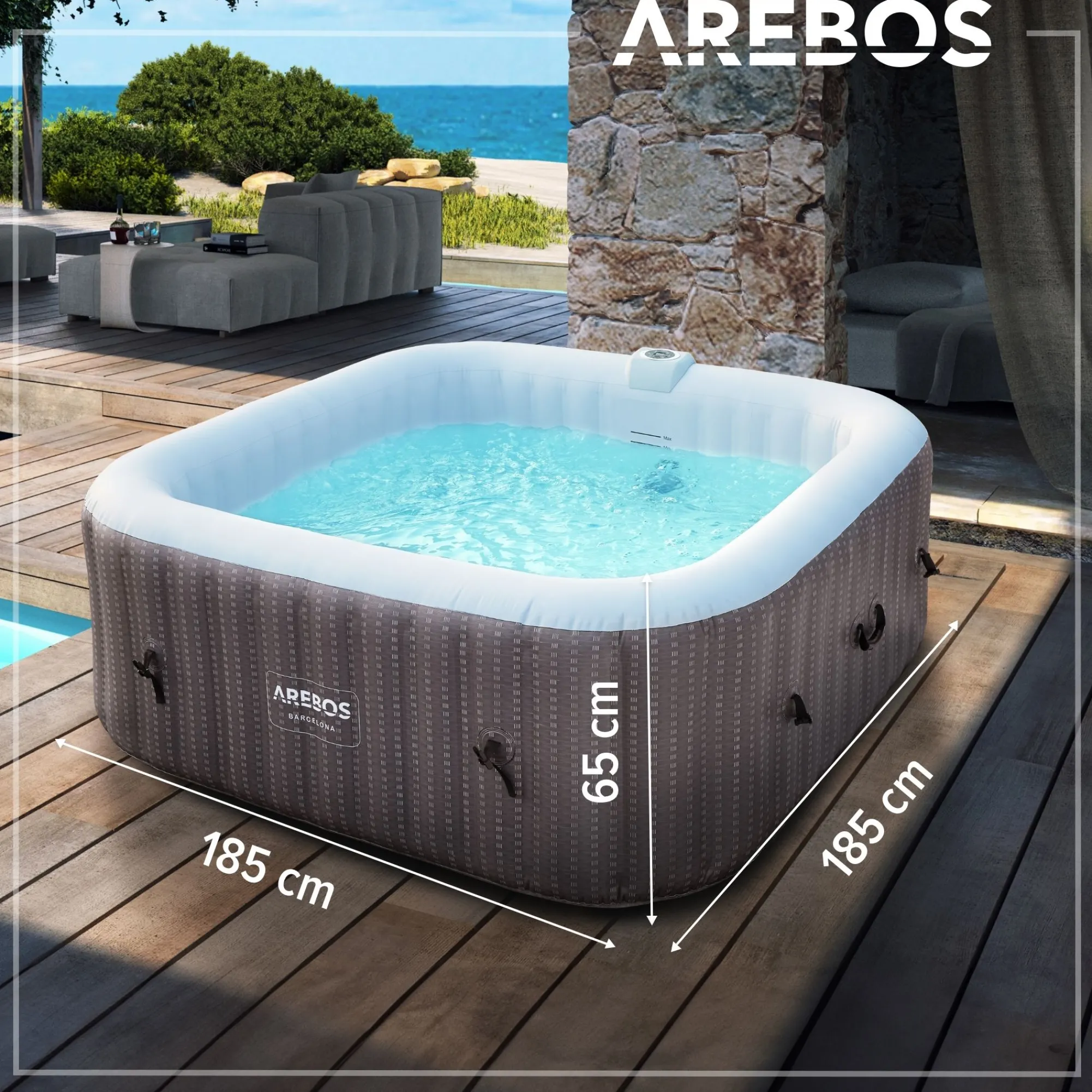 Arebos Spa Pool Whirlpool "BARCELONA" quadratisch Clearance