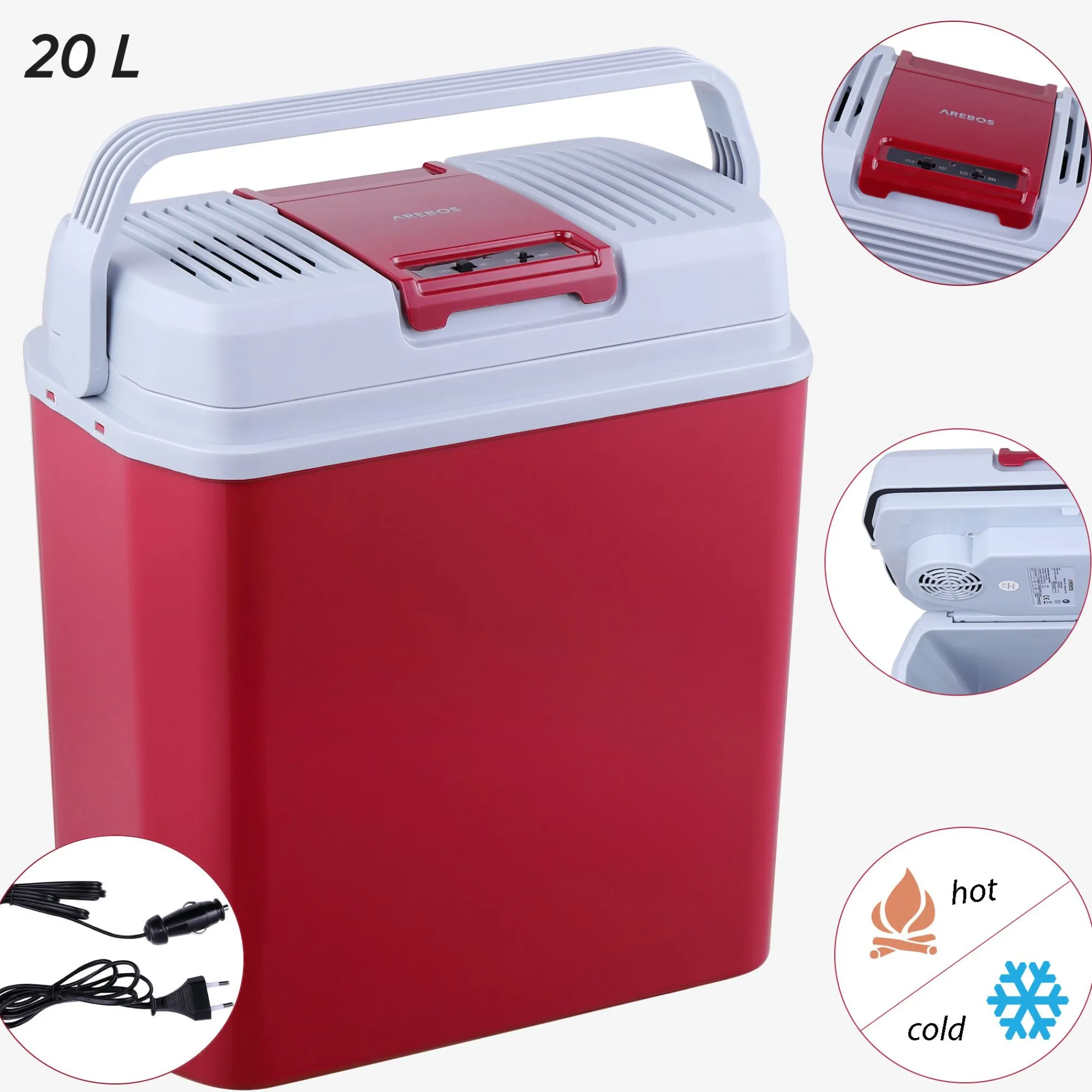 Arebos Thermoelektrische Kühlbox 20L - Rot Clearance