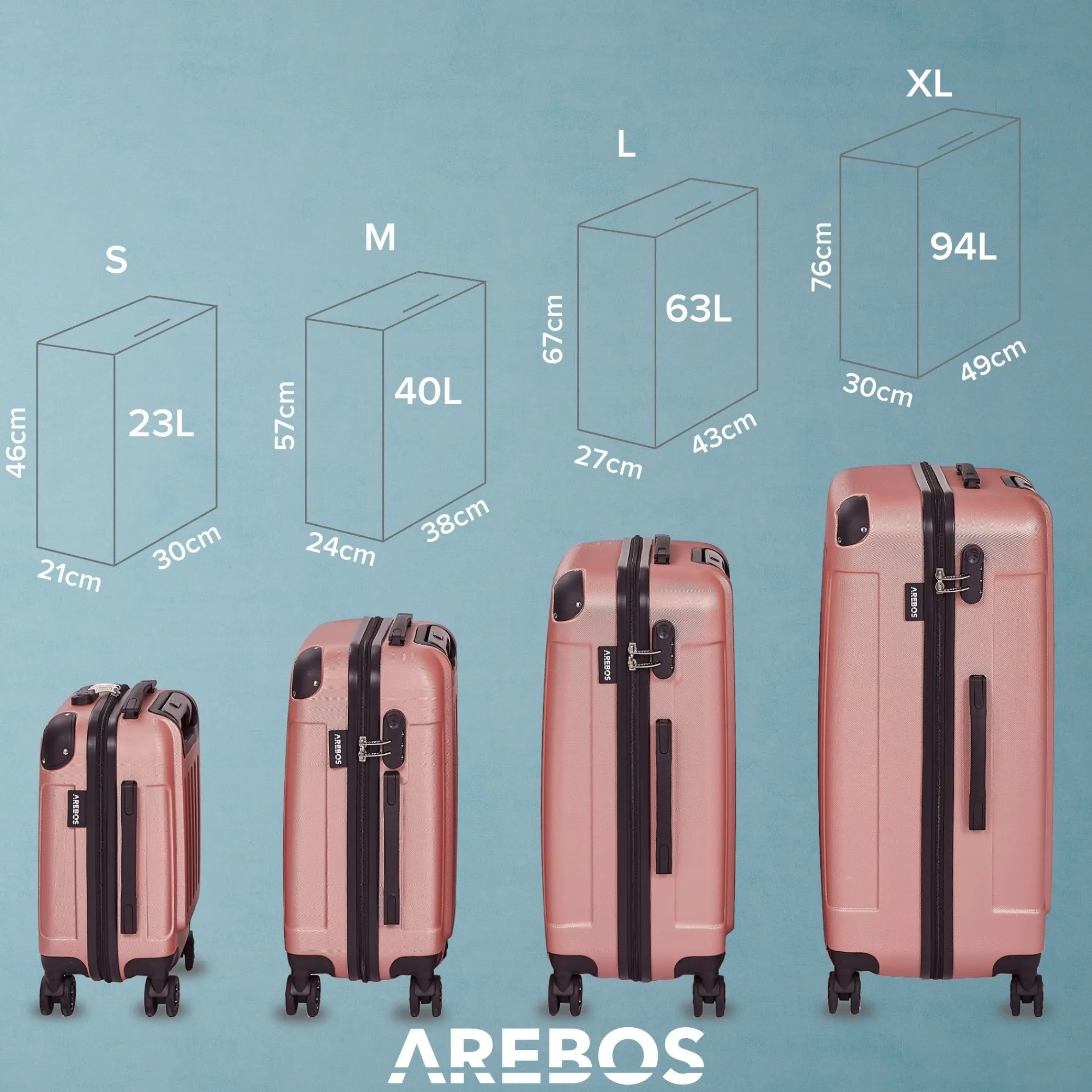 Arebos 4 tlg. Reisekoffer Set Rosé-Gold Clearance