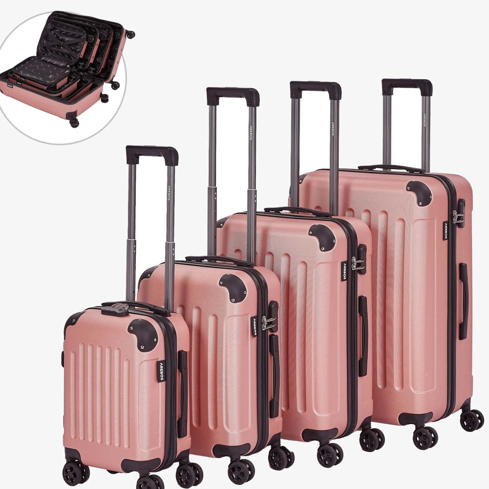 Arebos 4 tlg. Reisekoffer Set Rosé-Gold Clearance