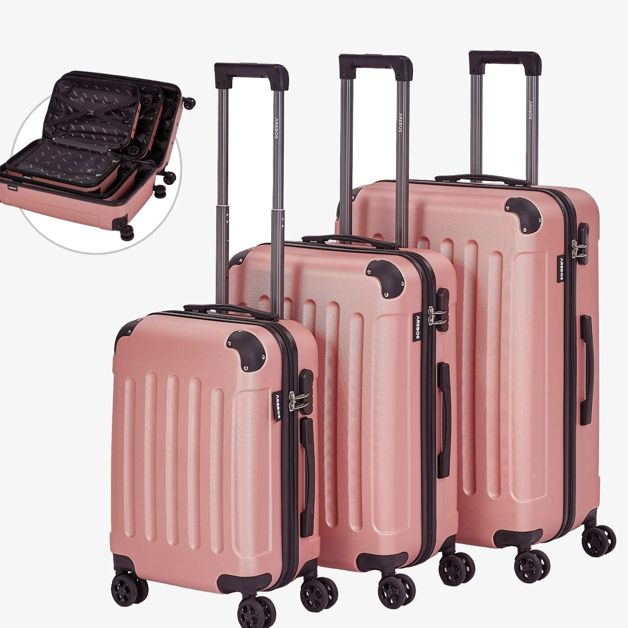 Arebos 3 tlg. Reisekoffer Set Rosé-Gold Best
