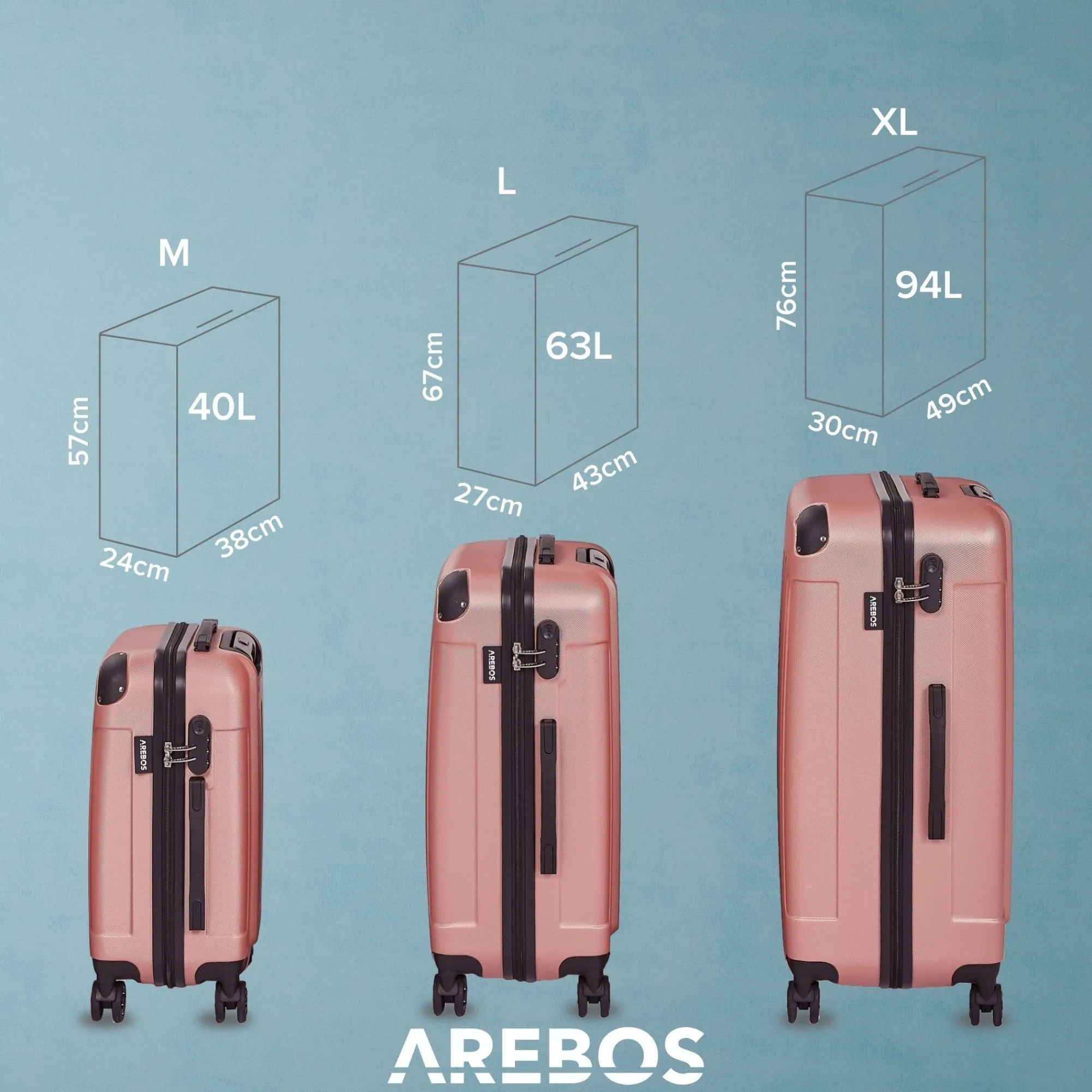 Arebos 3 tlg. Reisekoffer Set Rosé-Gold Best