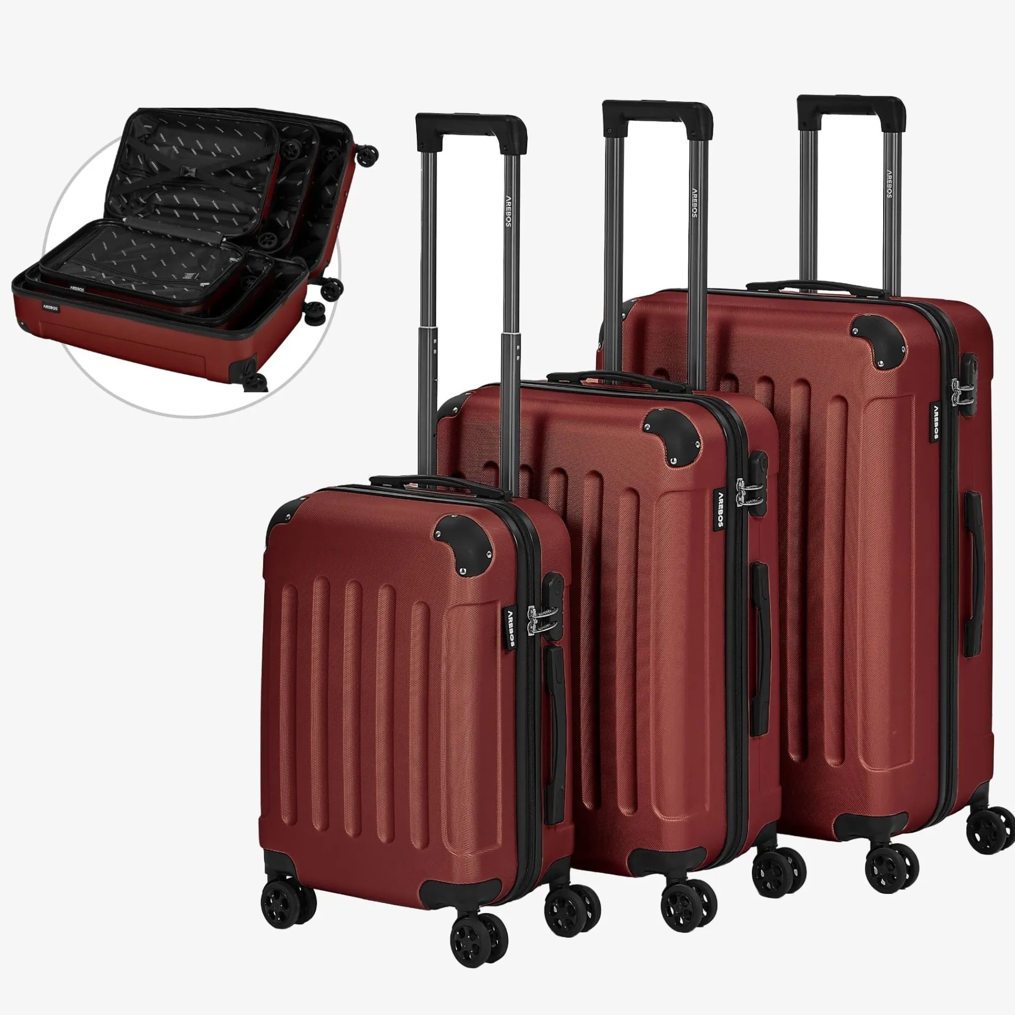 Arebos 3 tlg. Reisekoffer Set Rot Discount