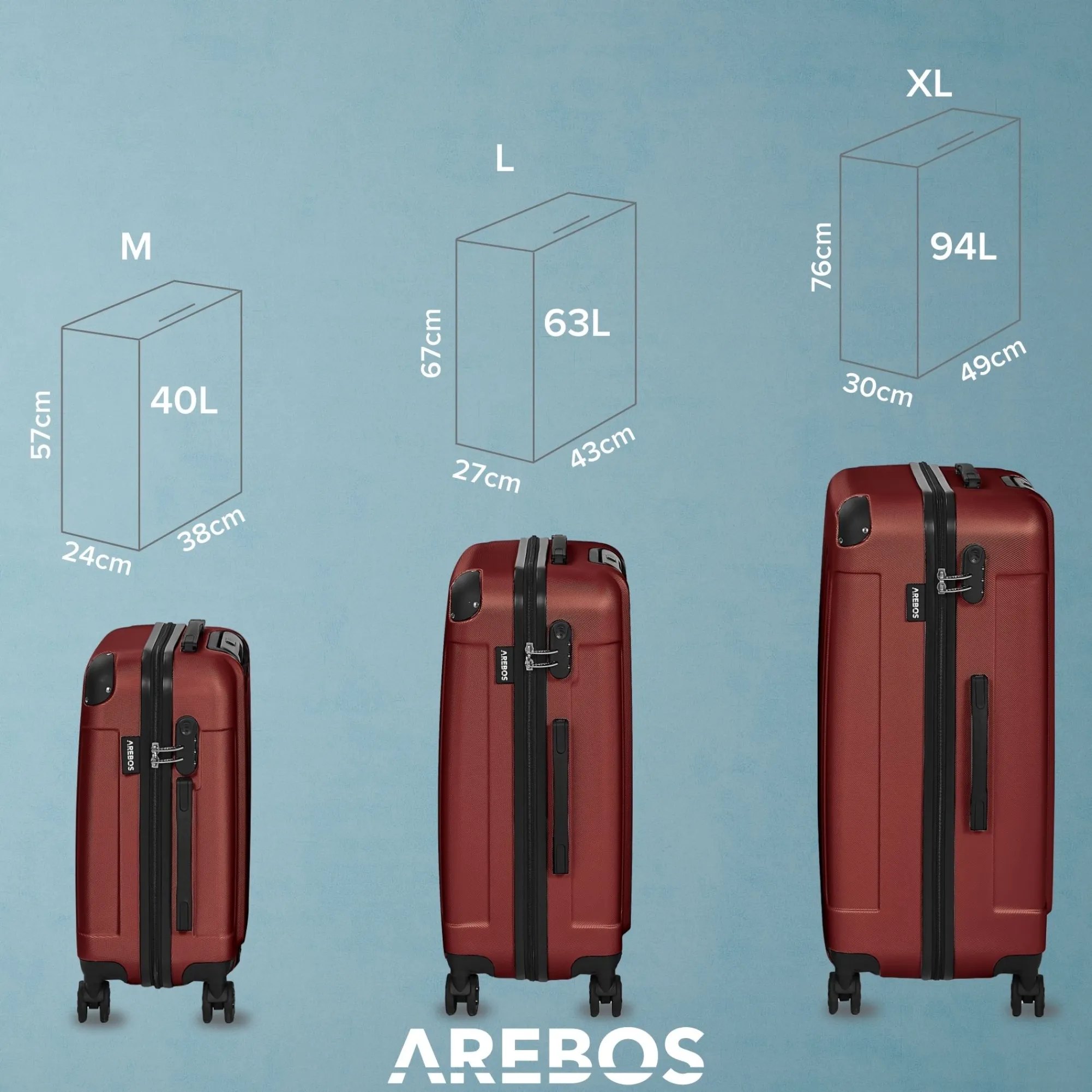 Arebos 3 tlg. Reisekoffer Set Rot Discount