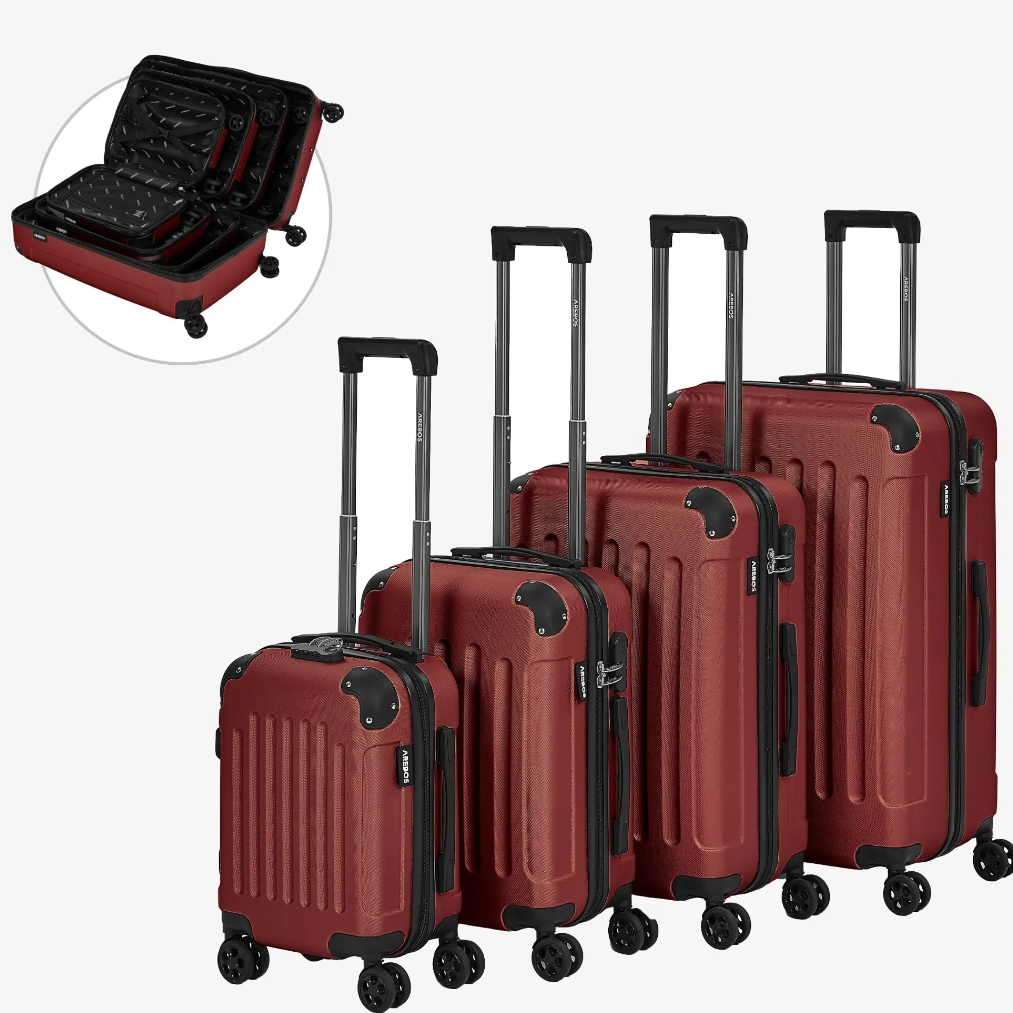 Arebos 4 tlg. Reisekoffer Set Rot Best