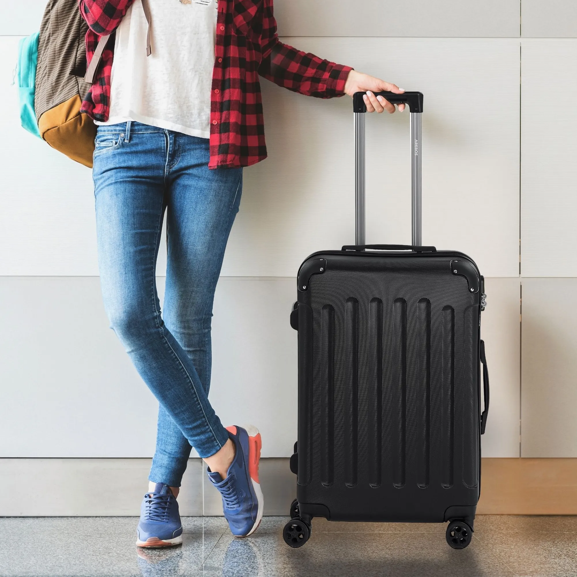 Arebos 3 tlg. Reisekoffer Set Schwarz Sale