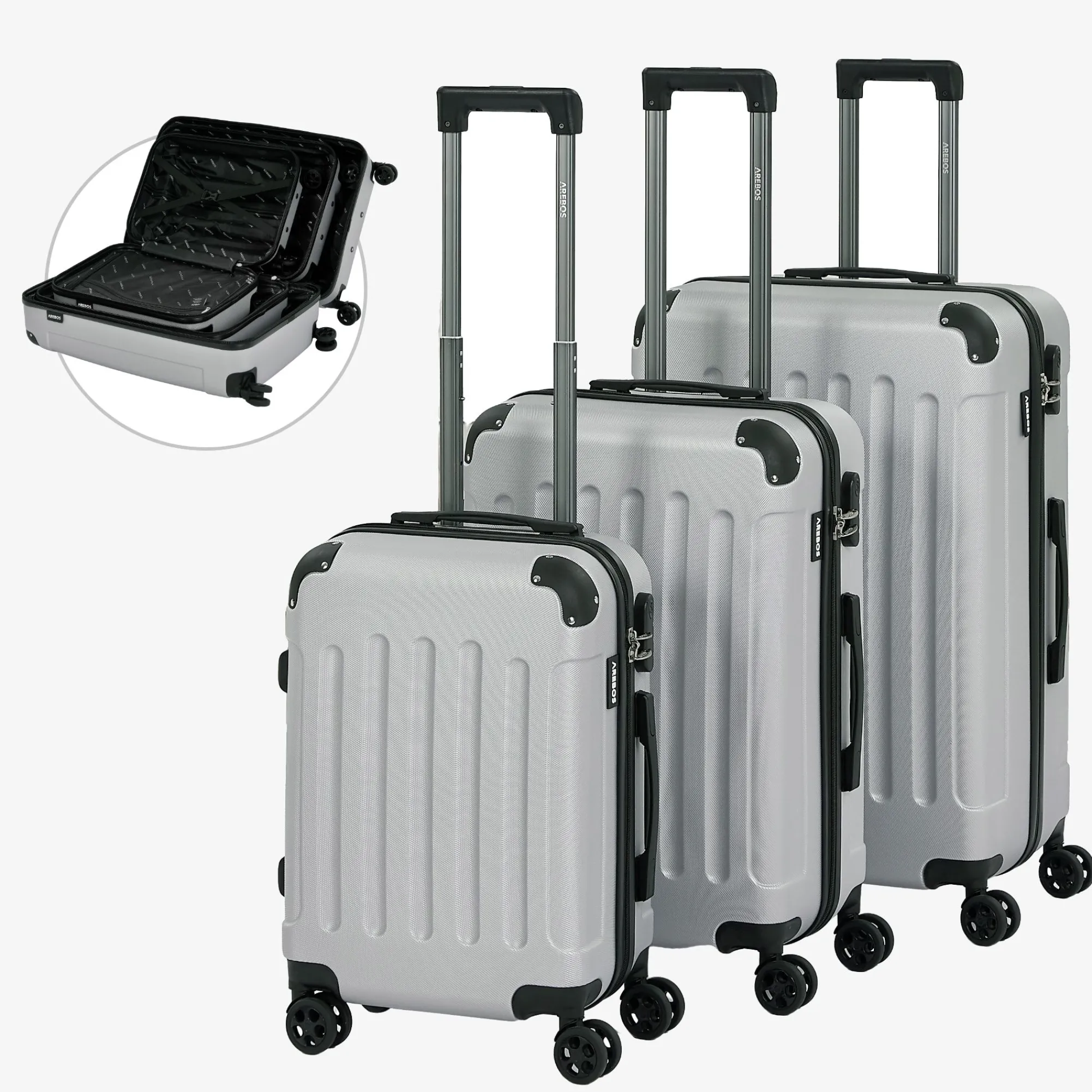 Arebos 3 tlg. Reisekoffer Set Silber Clearance