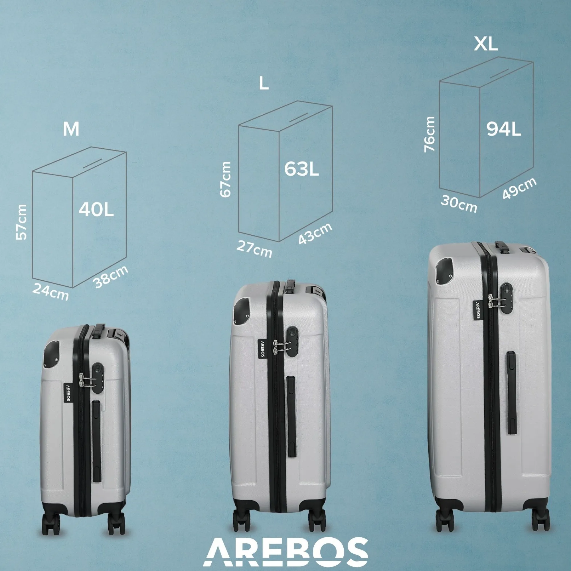 Arebos 3 tlg. Reisekoffer Set Silber Clearance