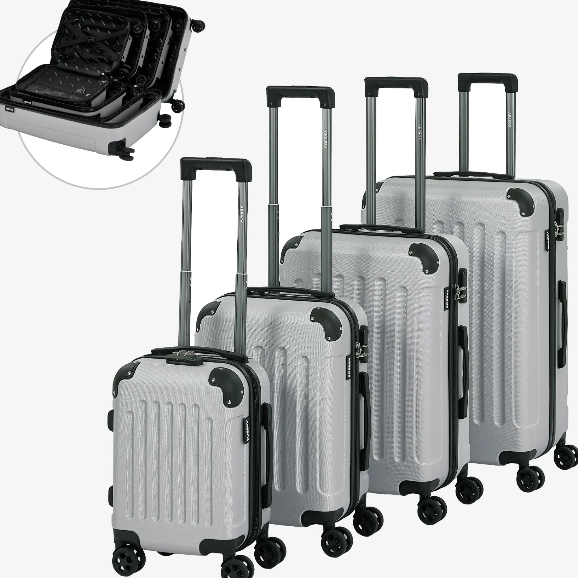 Arebos 4 tlg. Reisekoffer Set Silber Outlet
