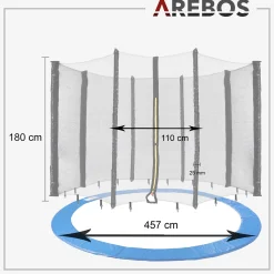 Arebos Trampolin Randabdeckung + Netz 460 cm 12 Stangen