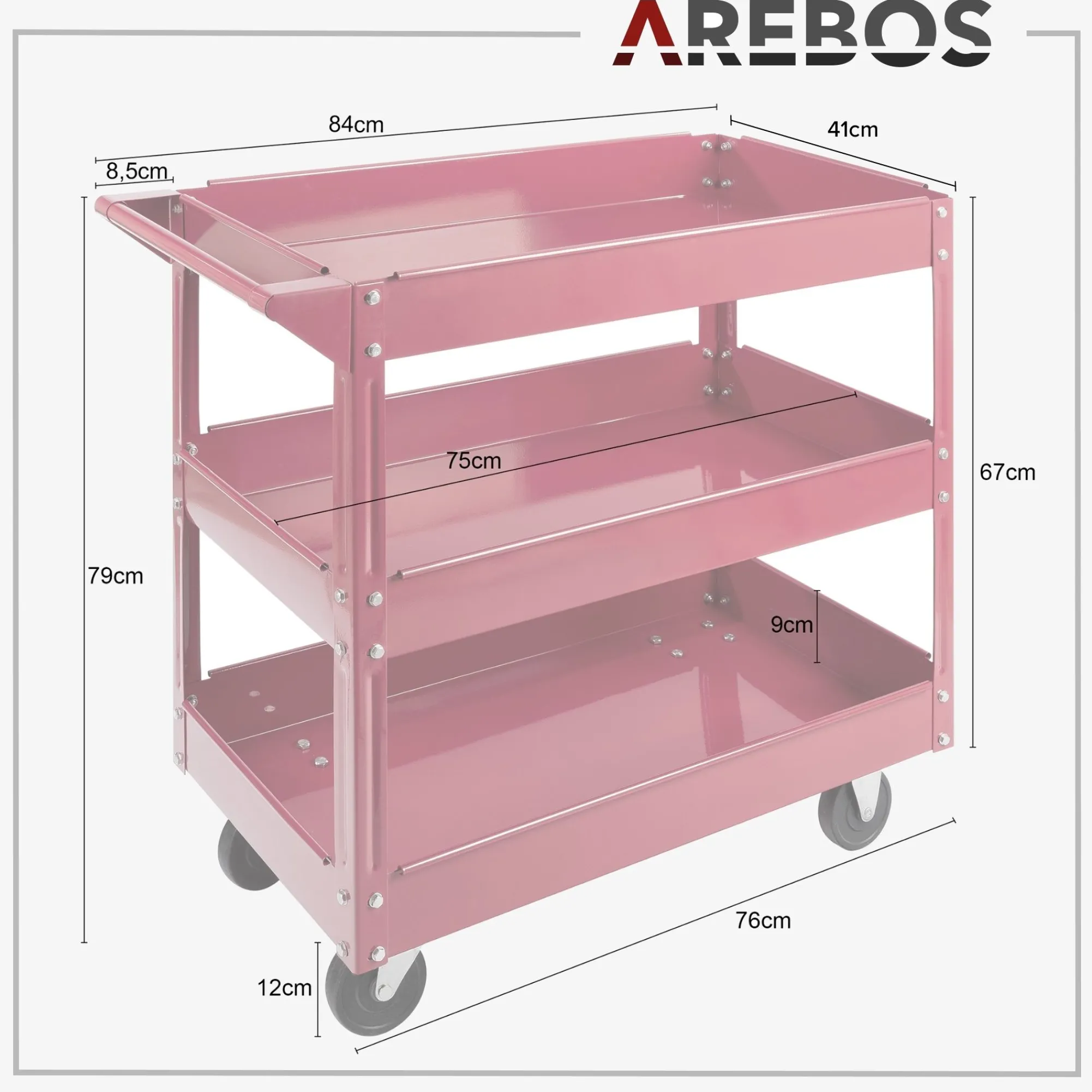 Arebos Werkstattwagen mit 3 Fächern rot Discount