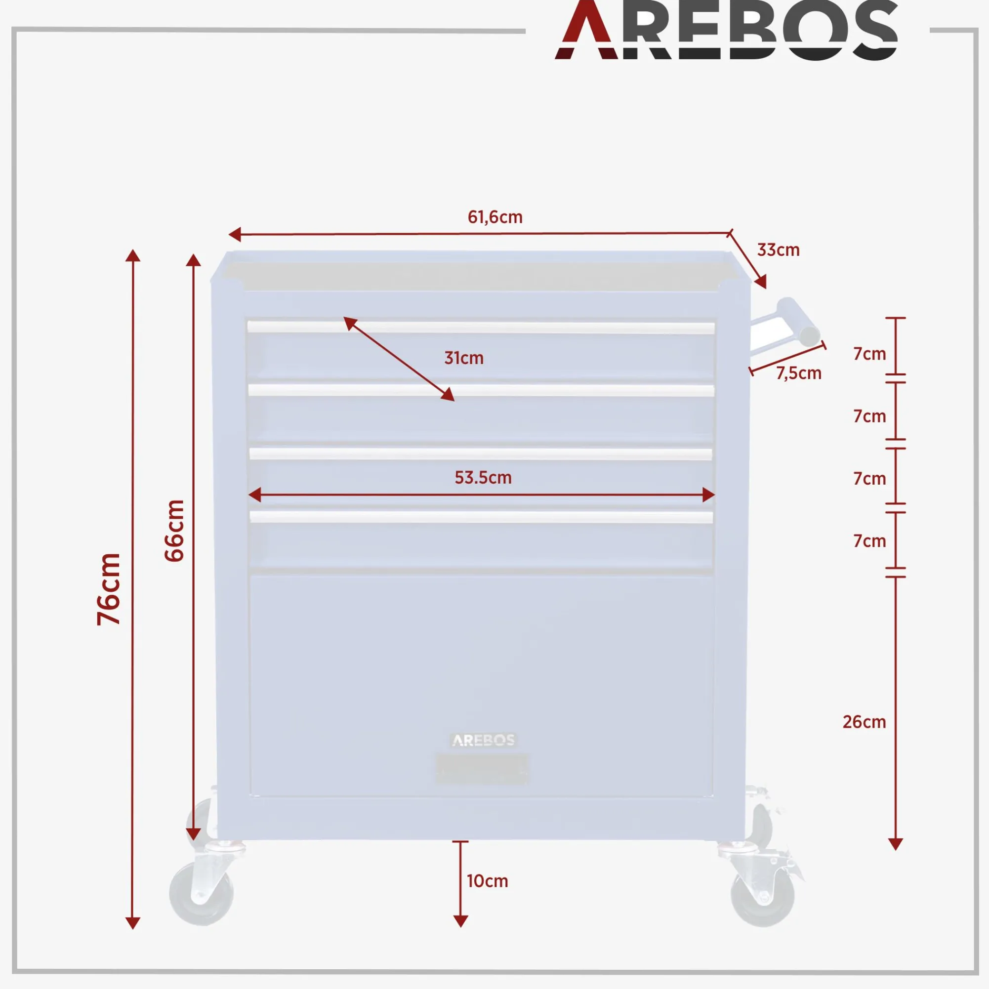 Arebos Werkzeugwagen - 4 Fächer inkl. Werkzeug Hot