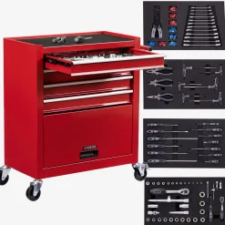Arebos Werkzeugwagen - 4 Fächer inkl. Werkzeug Hot