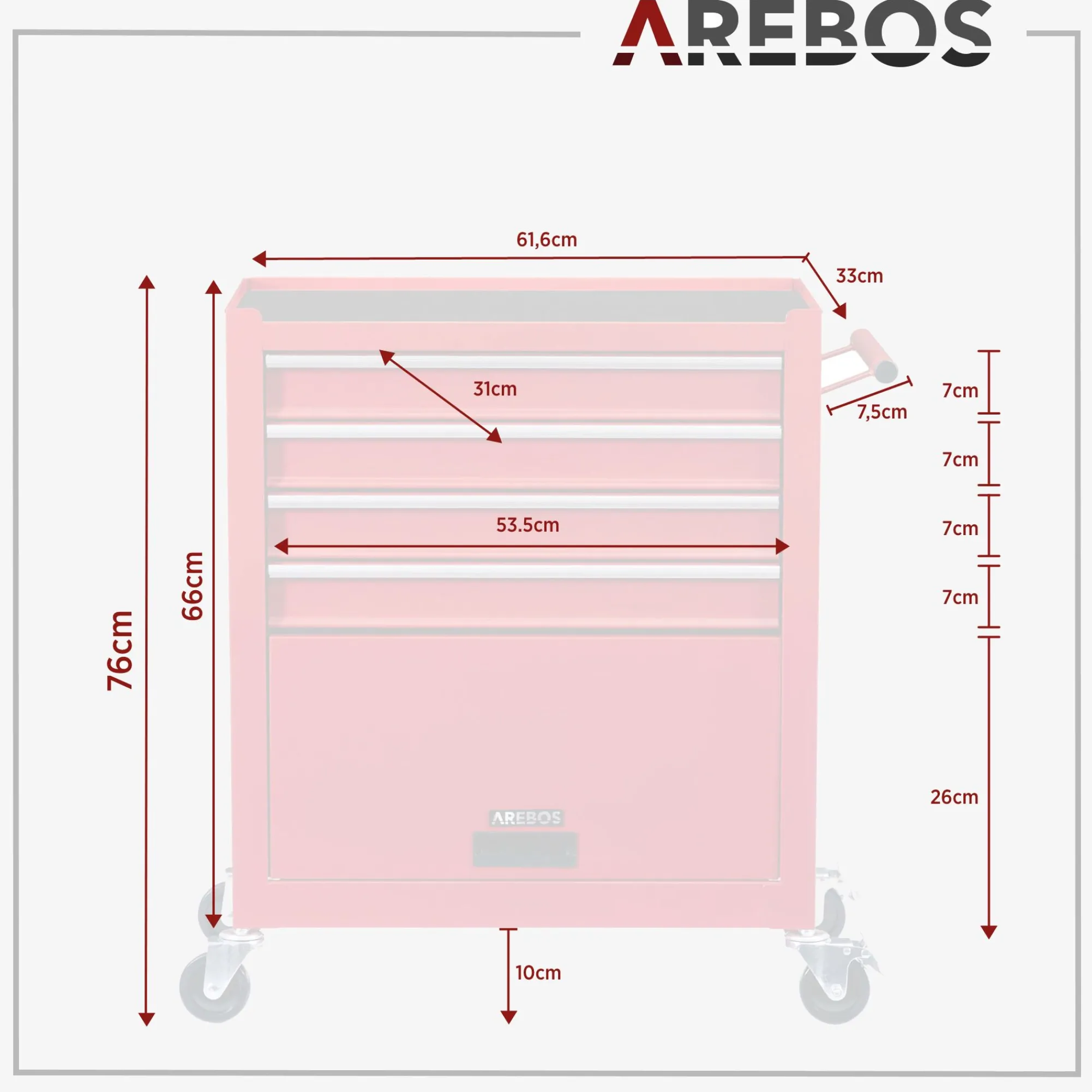 Arebos Werkzeugwagen - 4 Fächer inkl. Werkzeug Hot