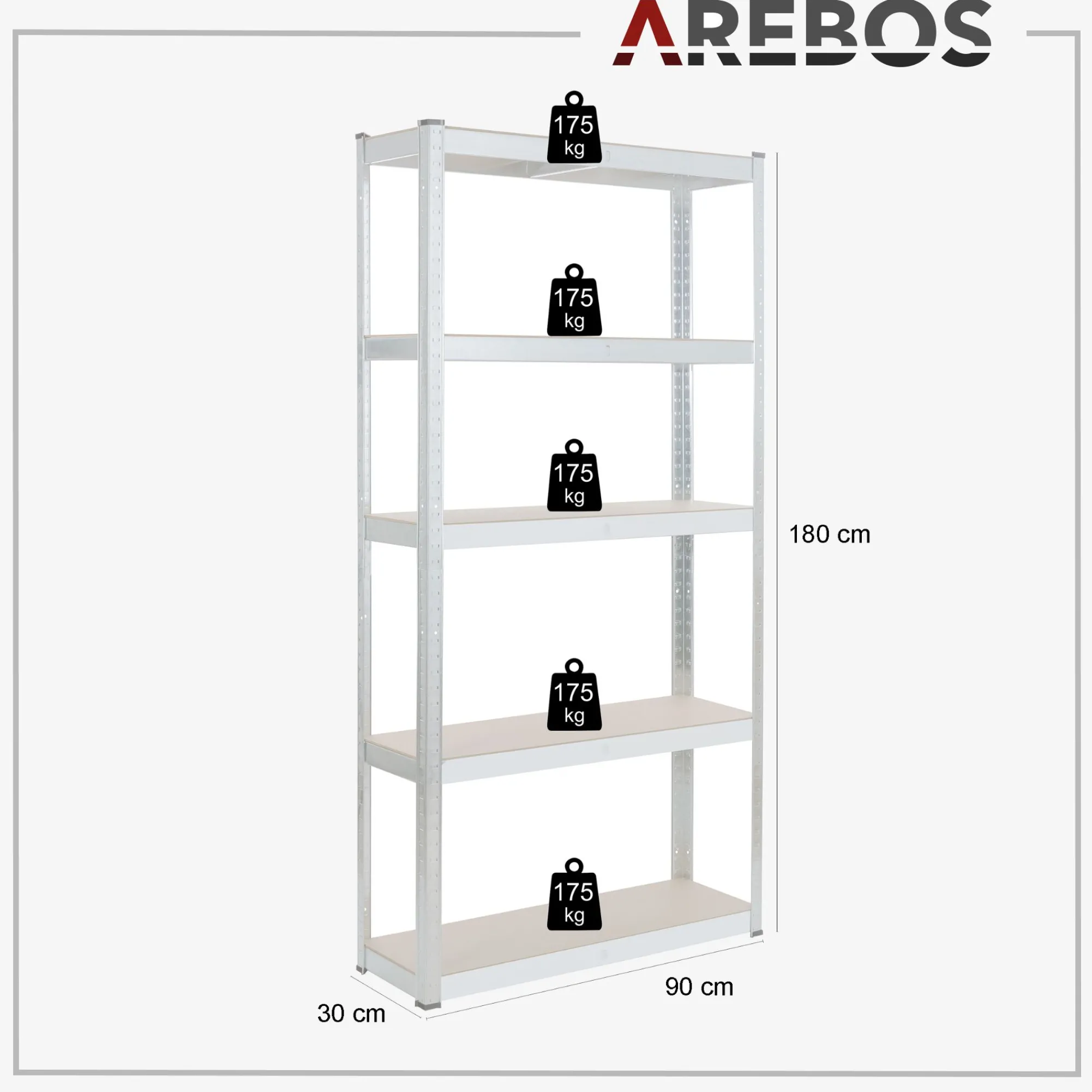Arebos 2x Schwerlastregal 180 x 90 x 30 cm 875 kg Silber Online